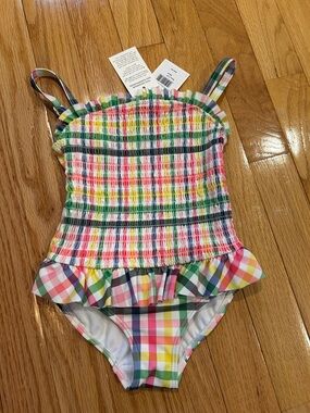 Mini Boden Multicolor Gingham Smocked One-Piece Swimsuit